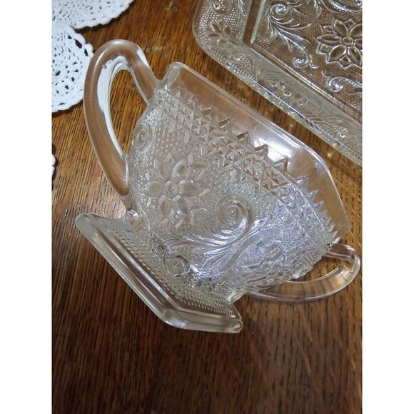 VTG Indiana Glass Sandwich Diamond Shaped Creamer and Sugar Set EAPG Beautiful!! - Picture 3 of 4